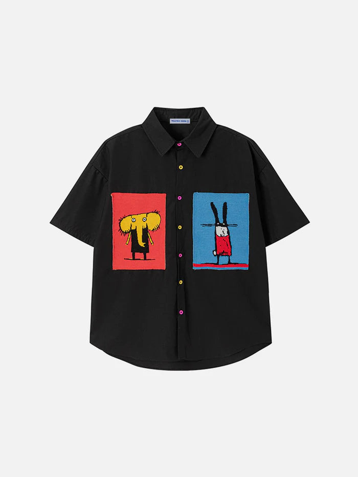 Zwoyren Cartoon Embroidery Short Sleeve Shirt