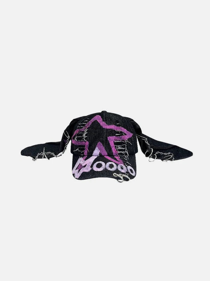 Zwoyren Star Graphic Washed Distressed Denim Cap
