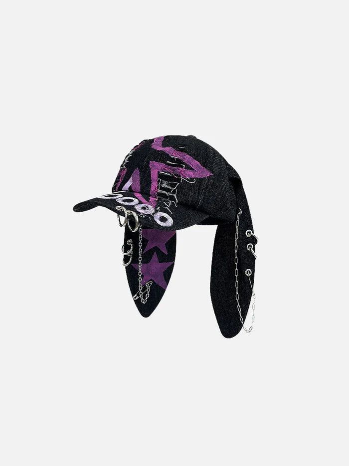 Zwoyren Star Graphic Washed Distressed Denim Cap