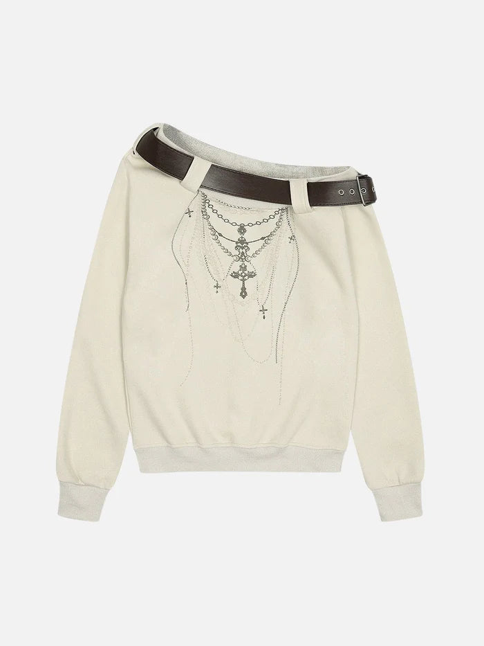 Zwoyren Belt Off Shoulder Sweatshirt