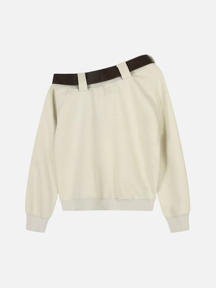 Zwoyren Belt Off Shoulder Sweatshirt