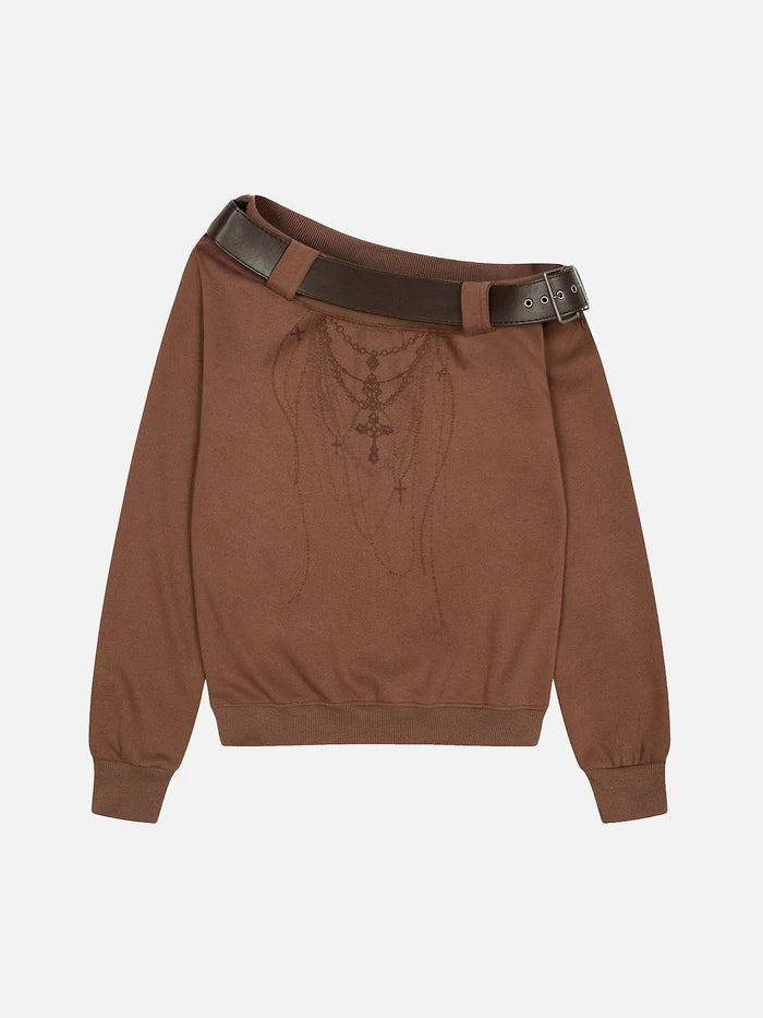 Zwoyren Belt Off Shoulder Sweatshirt
