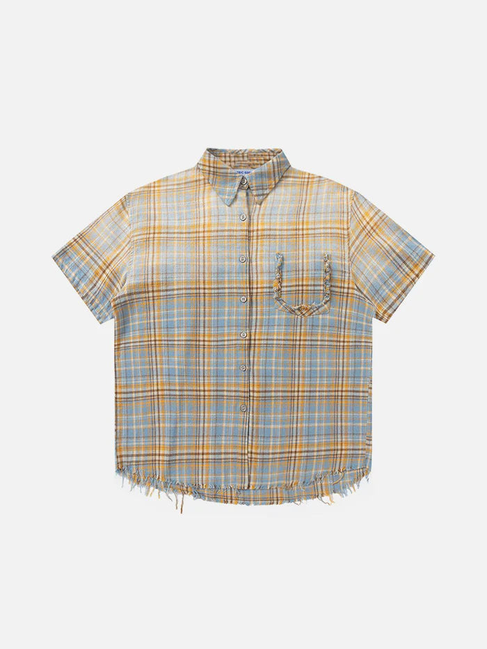 Zwoyren Gradient Plaid Short Sleeve Shirt