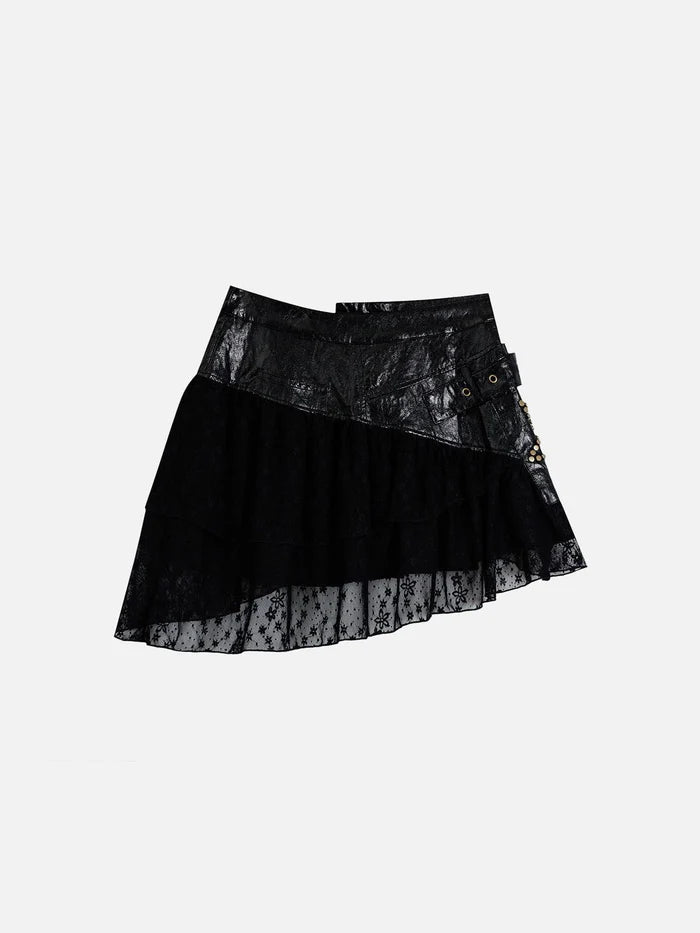 Zwoyren Rivet Star Faux Leather Skirt