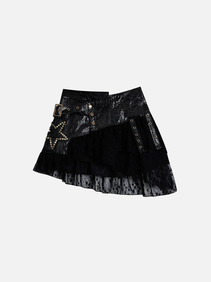 Zwoyren Rivet Star Faux Leather Skirt