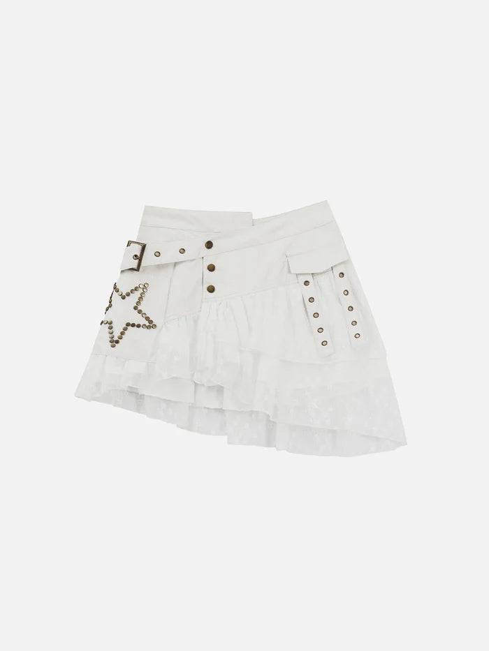 Zwoyren Rivet Star Faux Leather Skirt