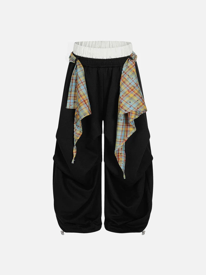 Zwoyren Layered Plaid Double Waist Super Baggy Barrel Sweatpants
