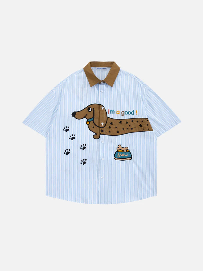 Zwoyren Embroidery Dachshund Short Sleeve Shirt