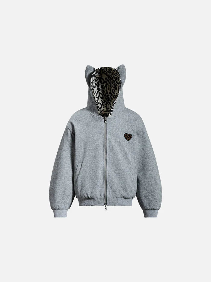 Zwoyren Reversible Leopard Zip Up Hoodie
