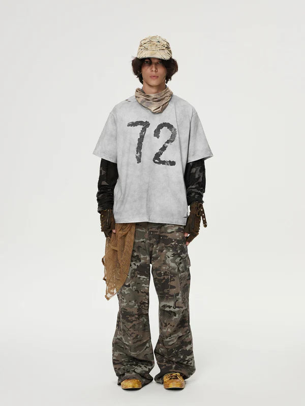 Zwoyren Camouflage Distressed Long Sleeve Tee