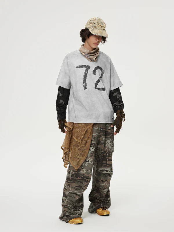 Zwoyren Camouflage Distressed Long Sleeve Tee