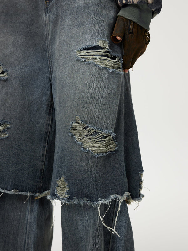 Zwoyren Distressed Two Layer Baggy Jeans