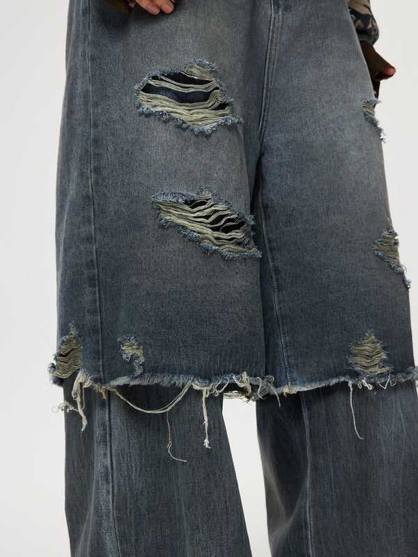 Zwoyren Distressed Two Layer Baggy Jeans