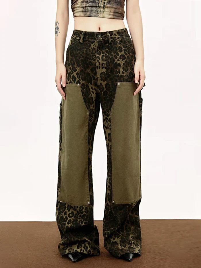 Zwoyren Leopard Print Patchwork Jeans