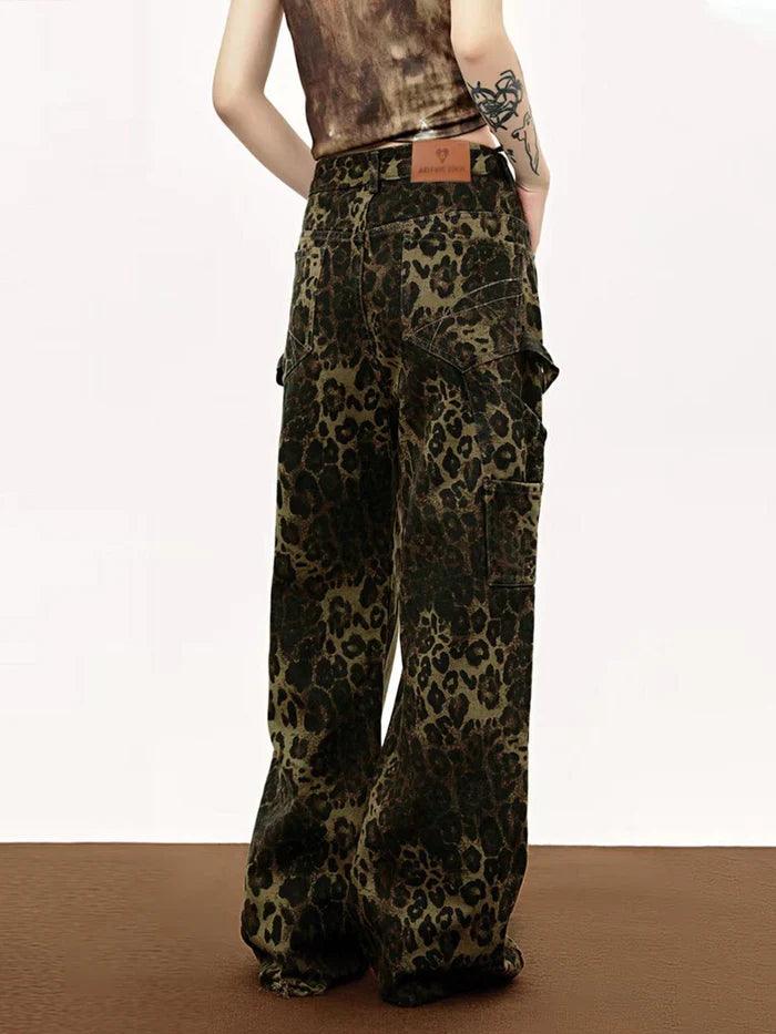 Zwoyren Leopard Print Patchwork Jeans