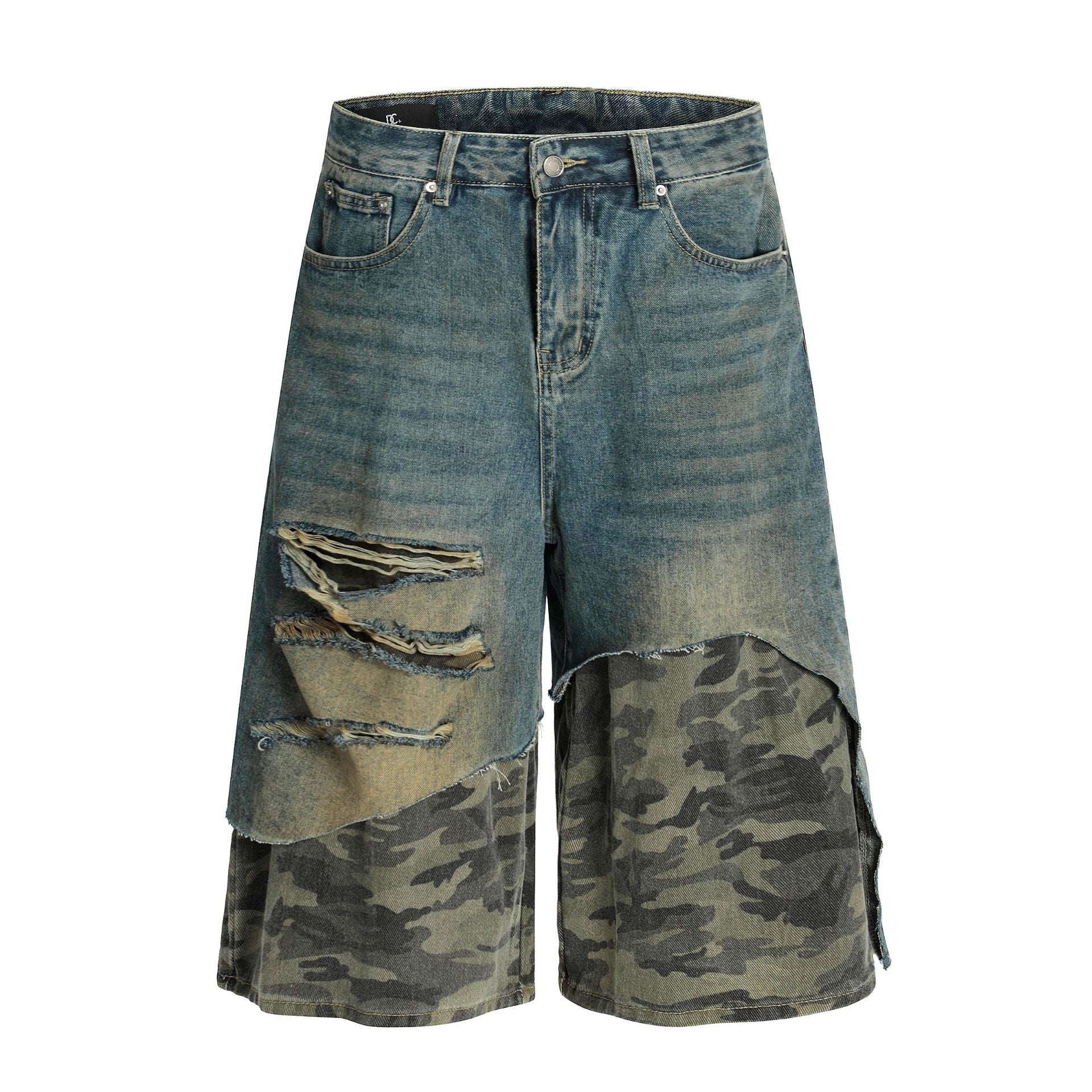 Zwoyren Camouflage Patchwork Denim Shorts