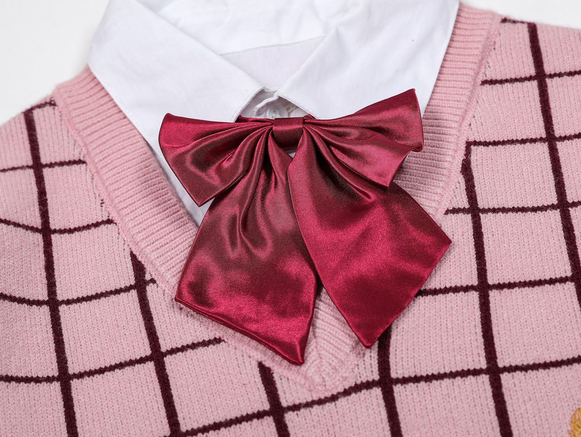 Zwoyren Plaid Pink Sweater and Bow Shirt