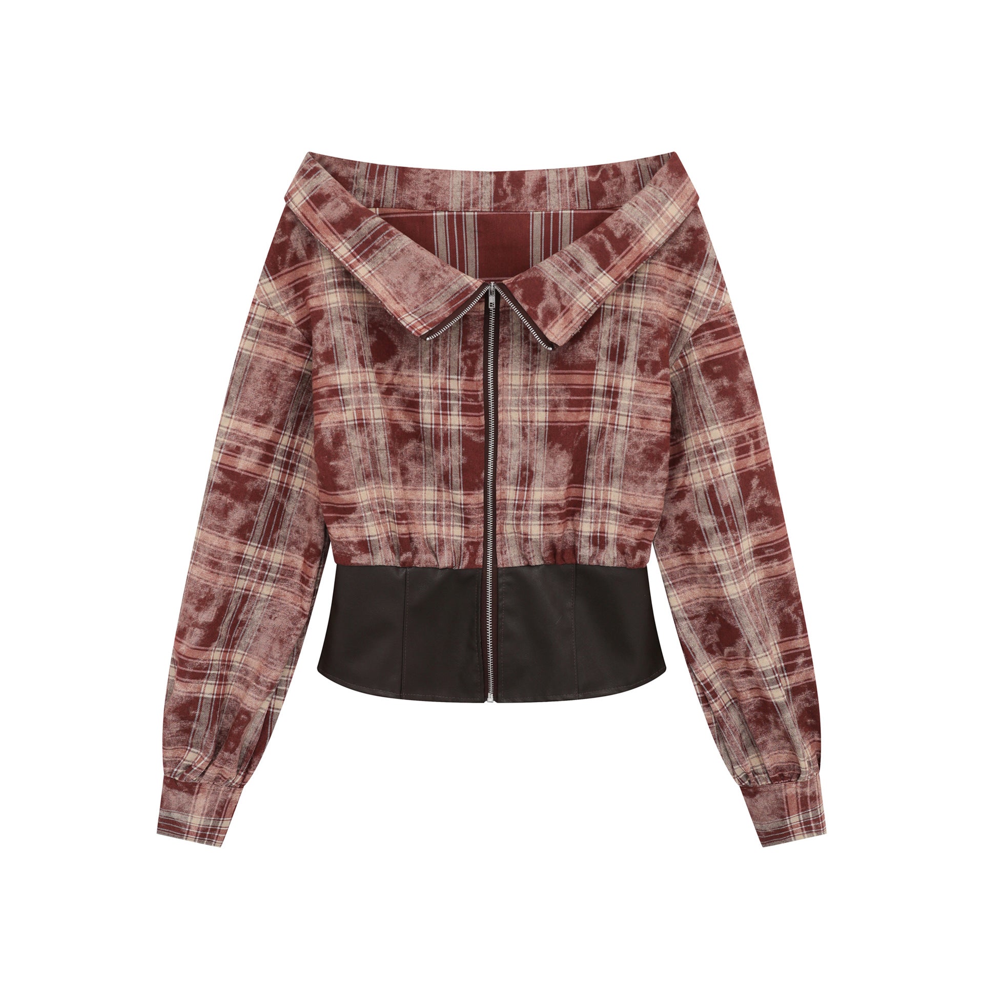 Zwoyren Tie Dye Plaid Long Sleeve Tee
