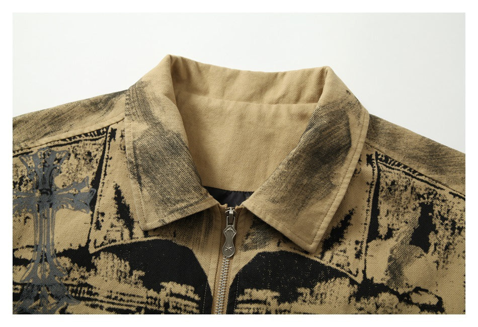 Zwoyren Mottled Old Retro Graffiti Print Jacket