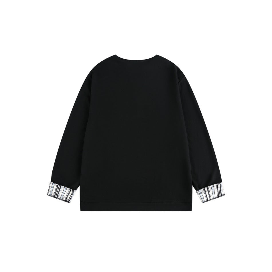 Zwoyren Plaid-Lined V-Neck Sweatshirt