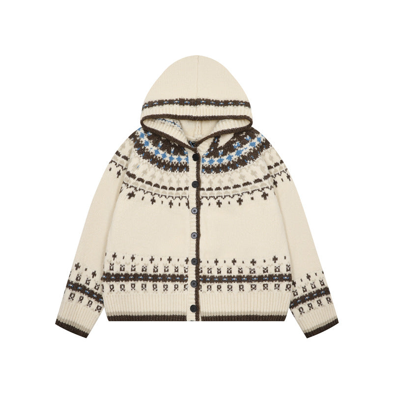 Zwoyren Fair Isle Graphic Hooded Cardigan