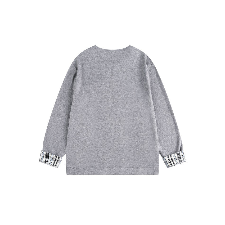 Zwoyren Plaid-Lined V-Neck Sweatshirt