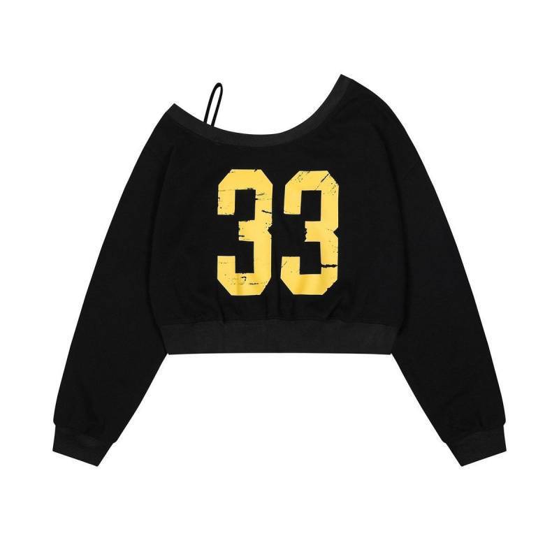 Zwoyren Number Print Cropped Sweatshirt
