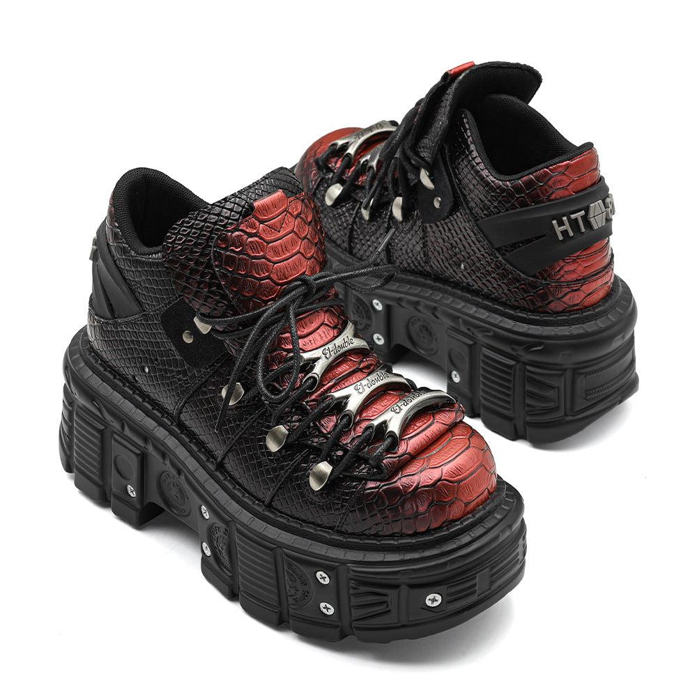 Zwoyren Burgundy Python Pattern Platform Boots