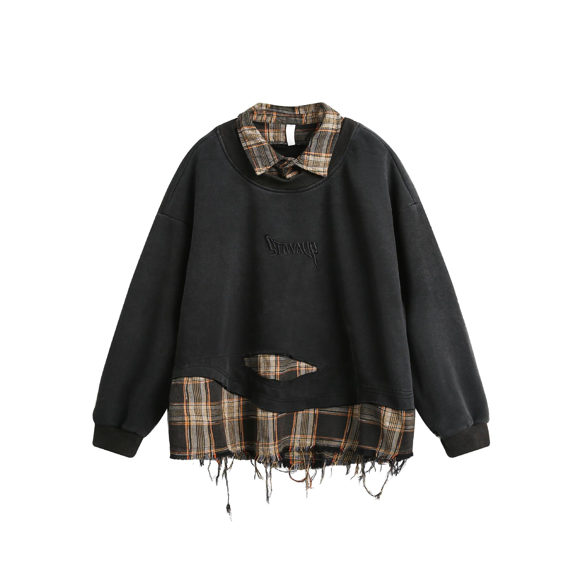 Zwoyren Layered Plaid Sweatshirt
