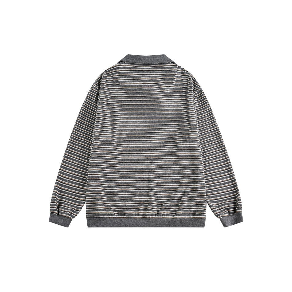Zwoyren Retro Stripe Polo Sweatshirt