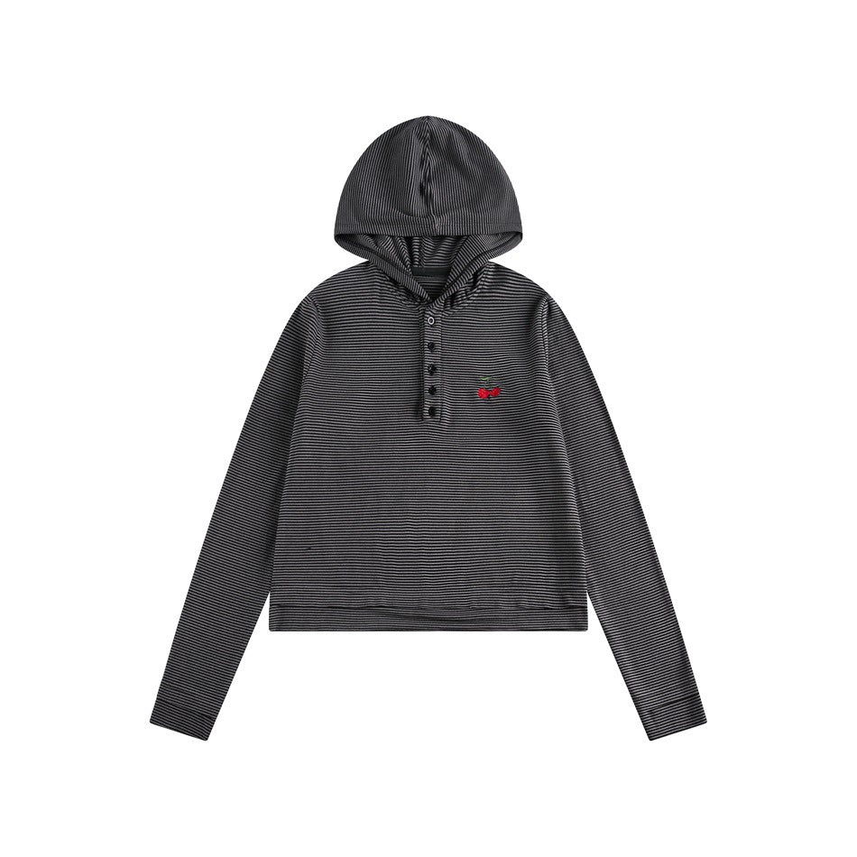 Zwoyren Henley Striped Hoodie Sweatshirt