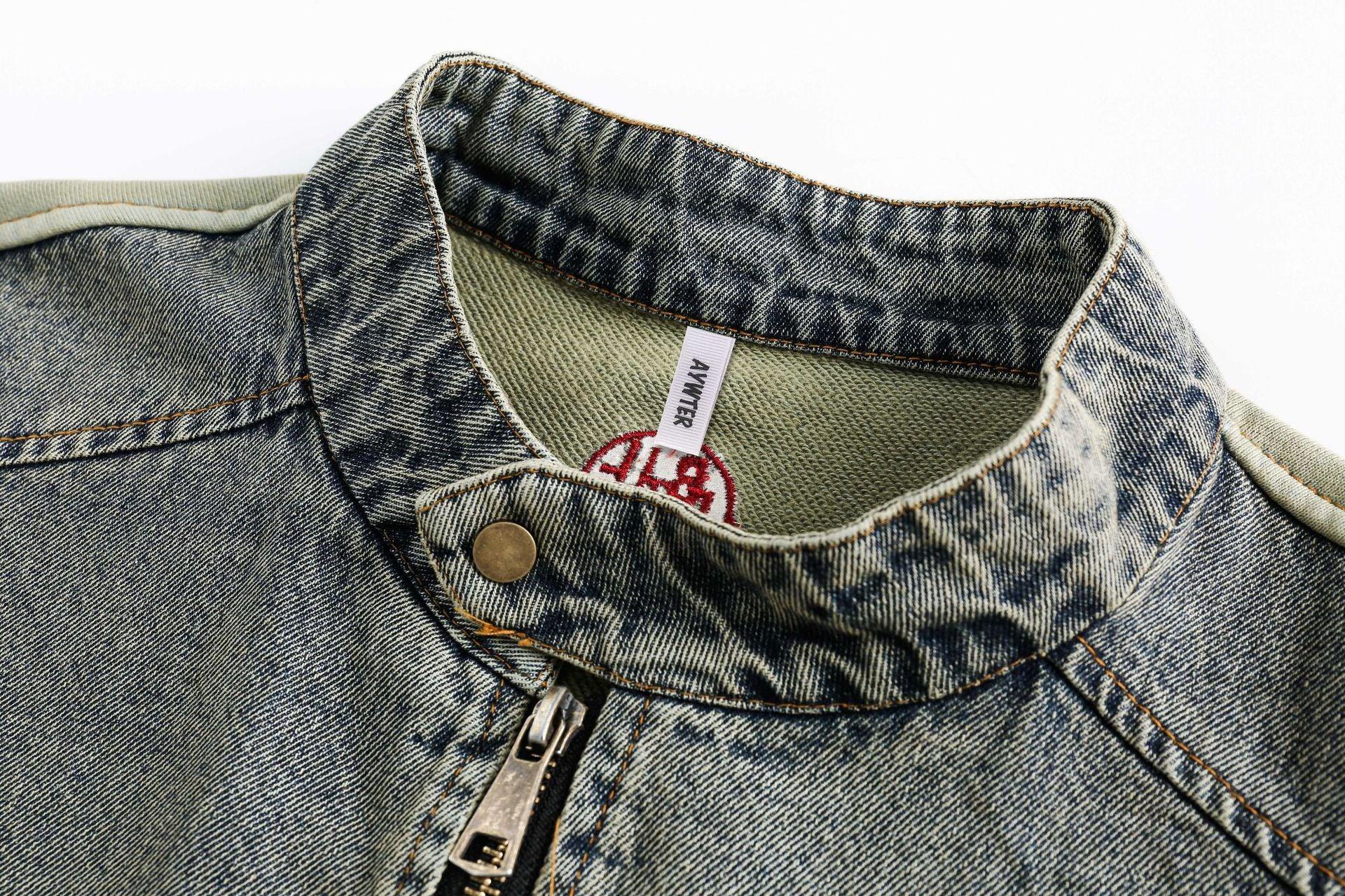 Detachable Sleeves Patchwork Denim Jacket