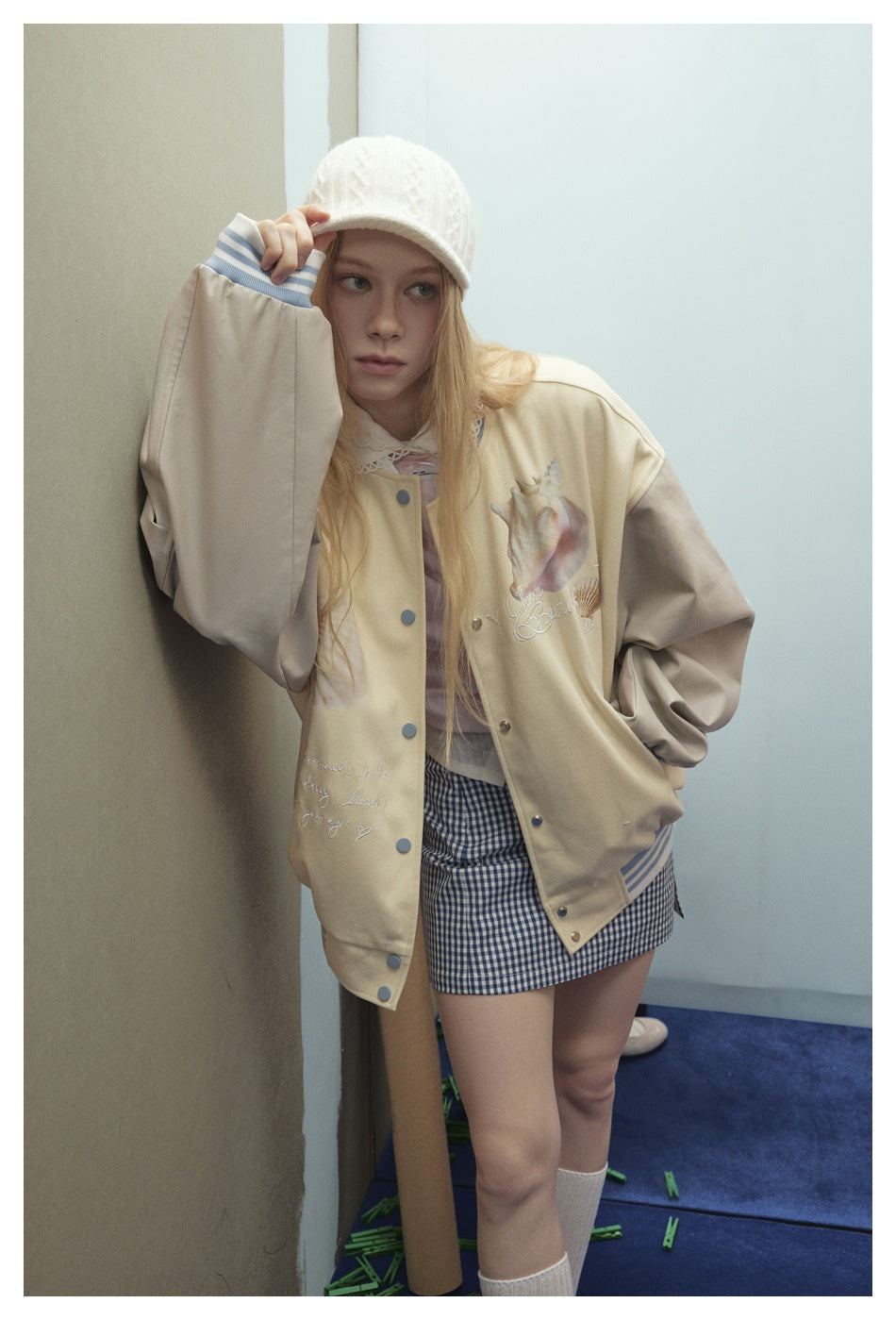 Zwoyren Seashell Graphic Varsity Jacket