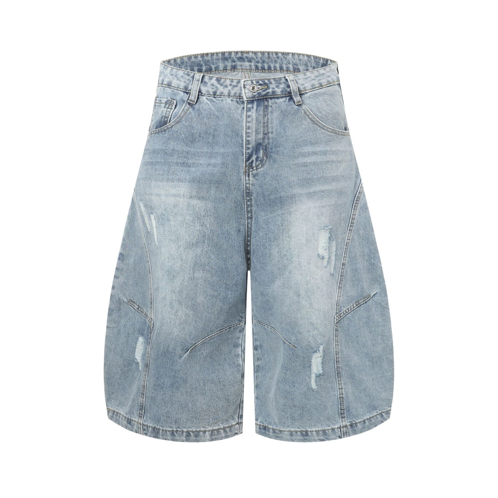 Zwoyren Washed Distressed Longline Barrel Jorts