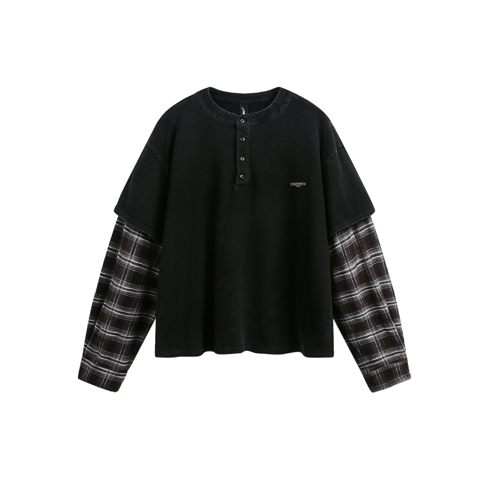 Zwoyren Plaid Two Layer Washed Long Sleeve Tee