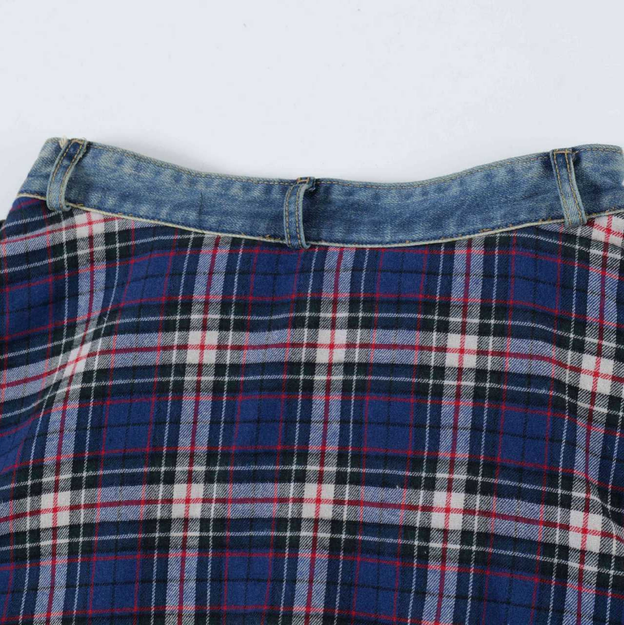 Zwoyren Plaid Overlay Denim Flare Pants