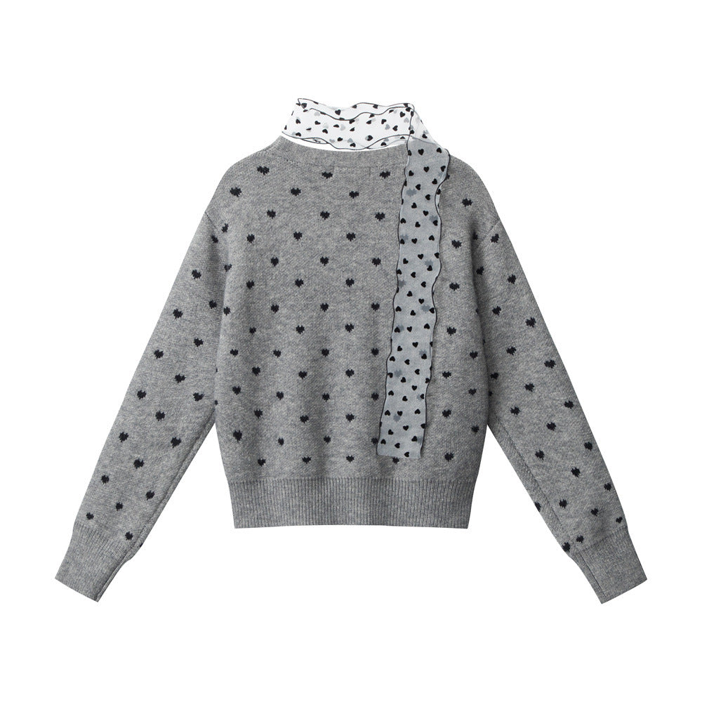 Zwoyren Heart Polka Dot Ribbon Cardigan