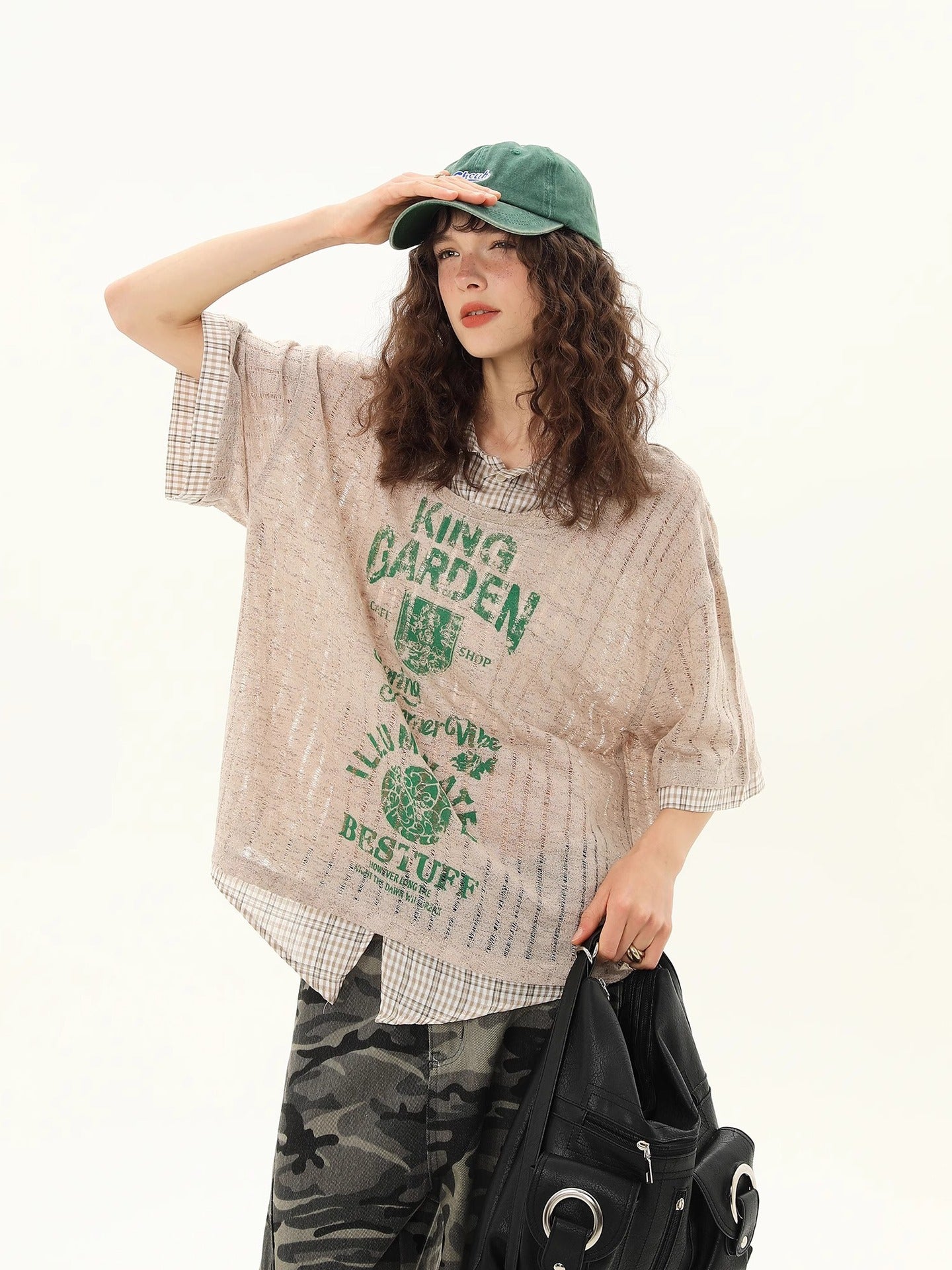 Zwoyren Vintage Faux-Layered Plaid Tee