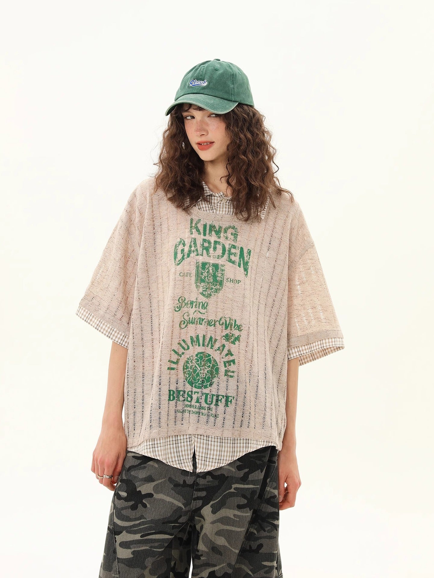 Zwoyren Vintage Faux-Layered Plaid Tee
