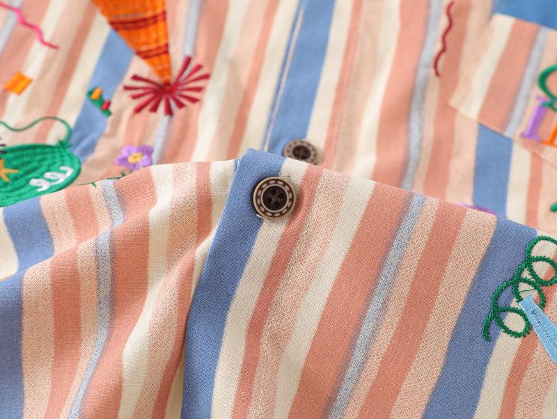 Embroidery Stripe Short Sleeve Shirt