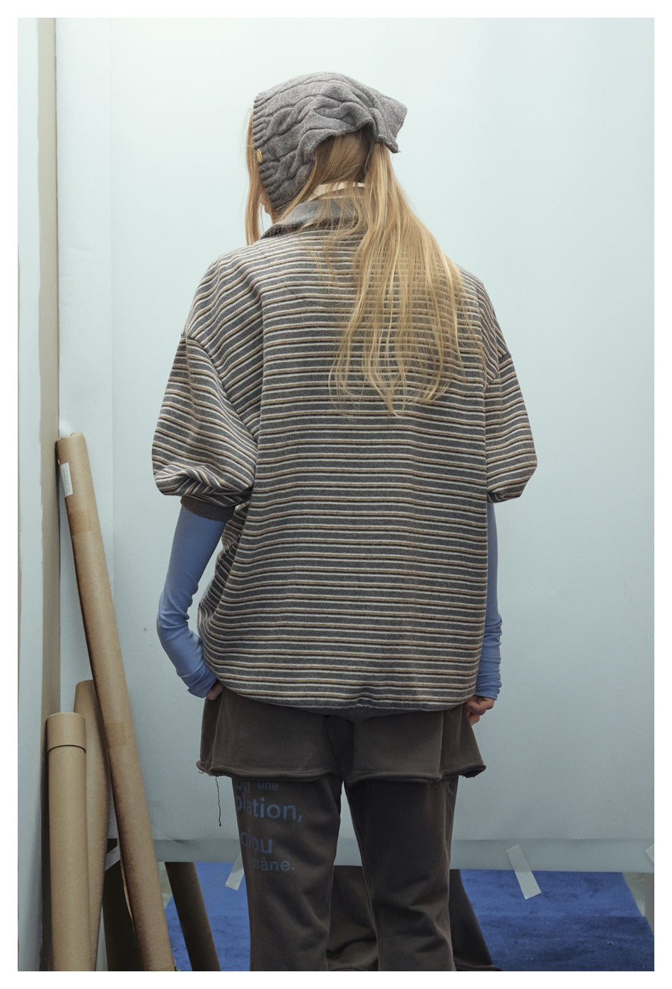 Zwoyren Retro Stripe Polo Sweatshirt