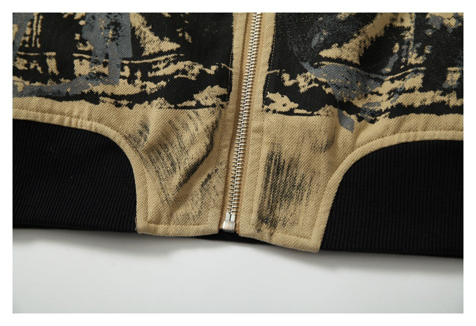 Zwoyren Mottled Old Retro Graffiti Print Jacket