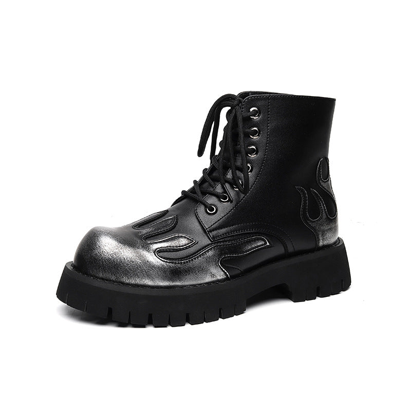 Flame Pattern Lace-Up Boots