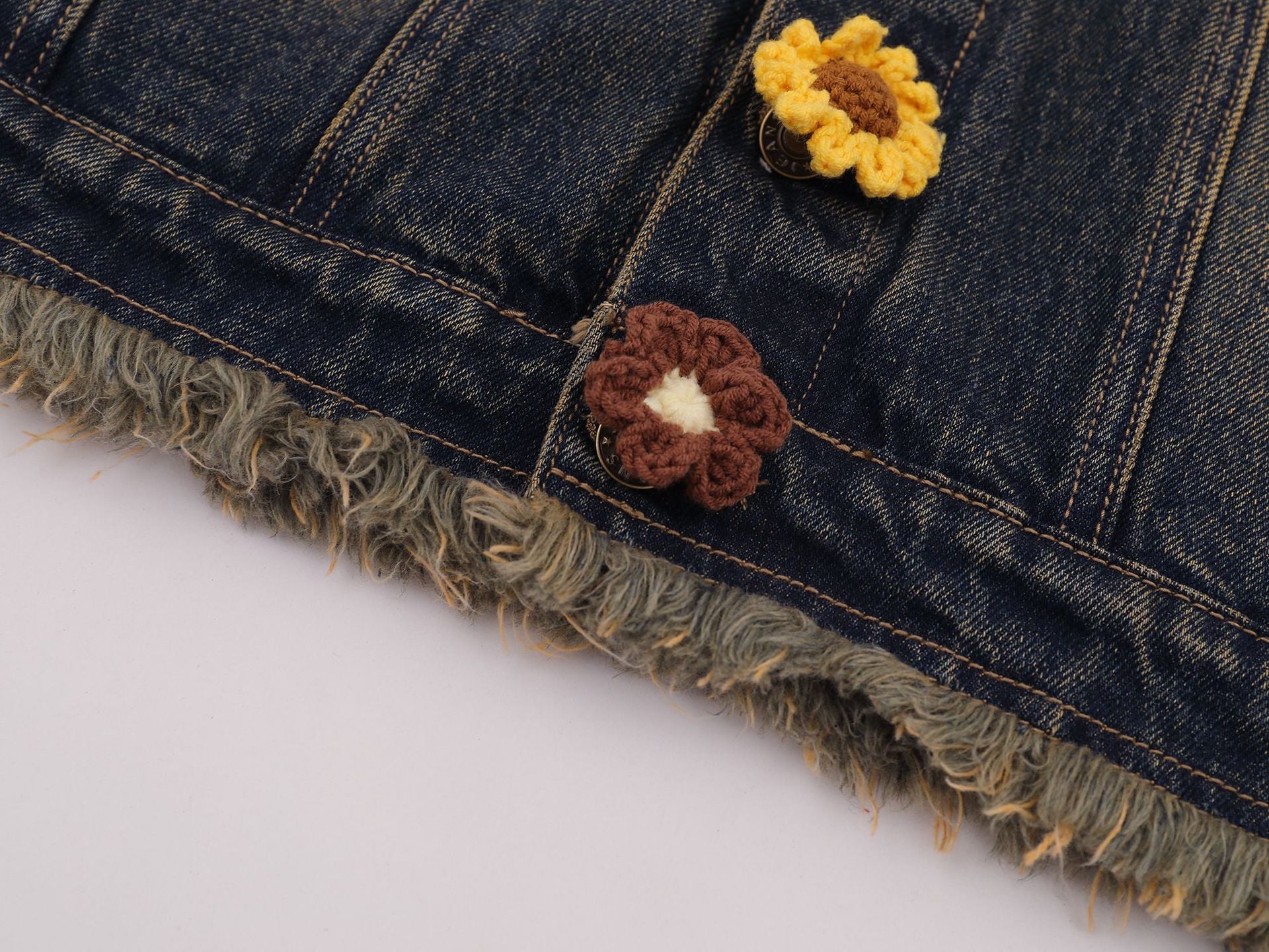 Zwoyren Crochet Floral Washed Denim Jacket
