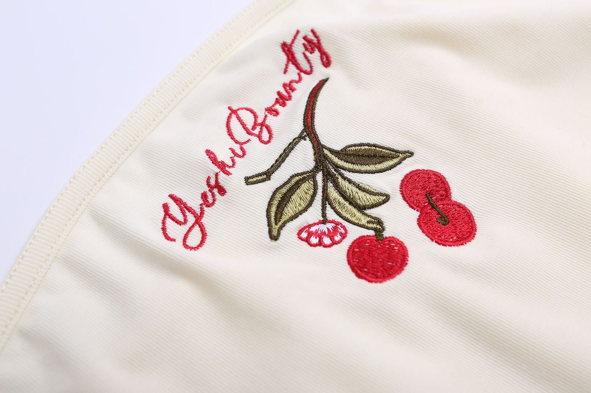 Zwoyren Cherry Embroidered Strapless Top
