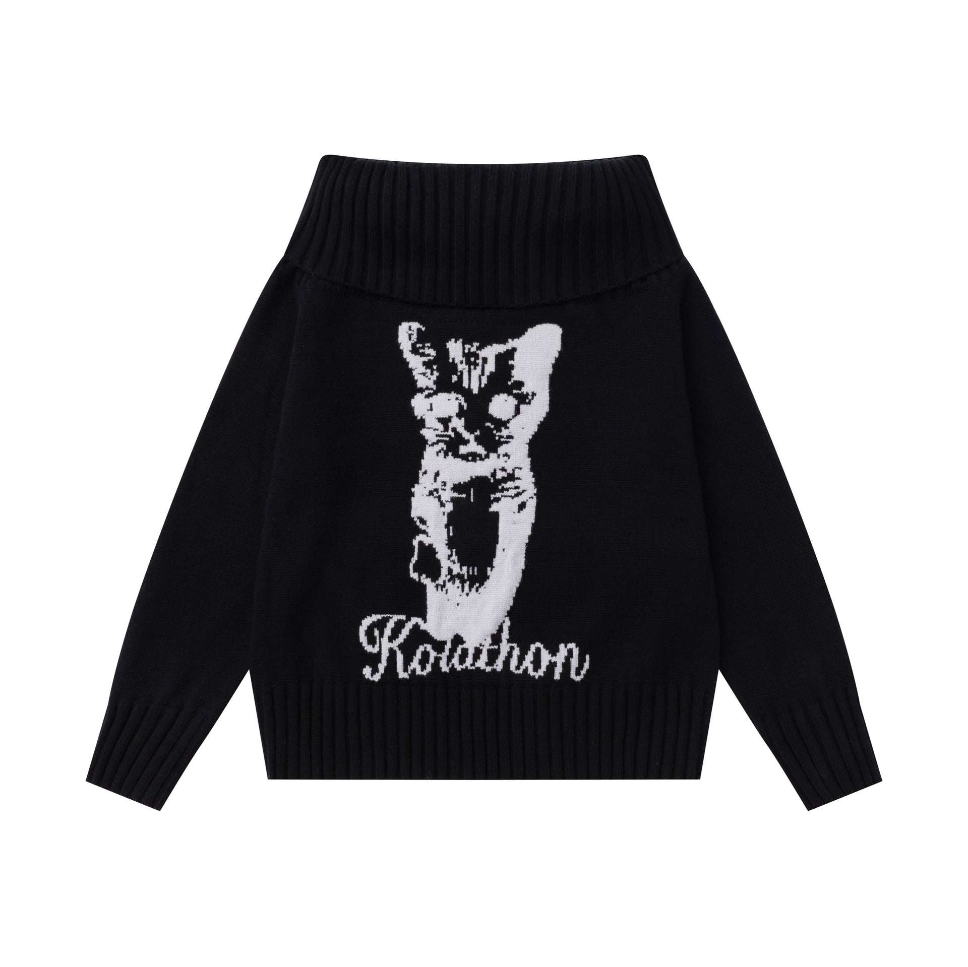 Zwoyren Cat Print Cowl Neck Sweater