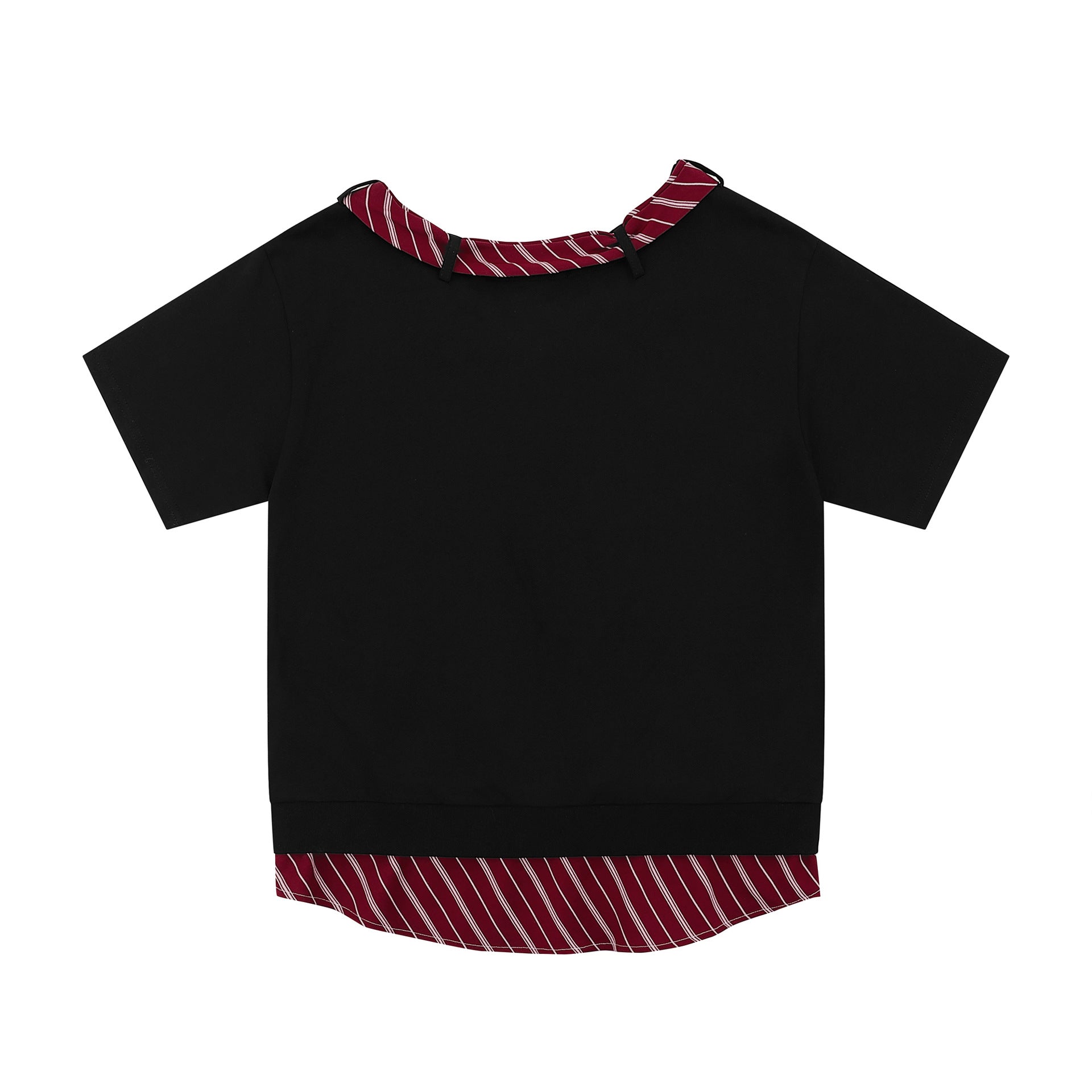 Zwoyren Red Stripe Tie Collar T-Shirt