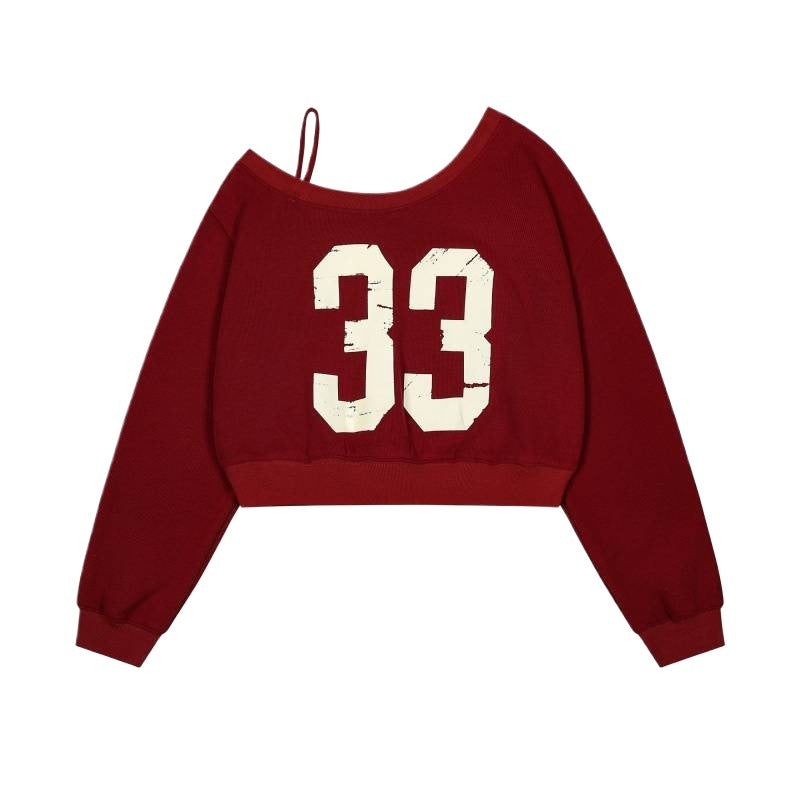 Zwoyren Number Print Cropped Sweatshirt