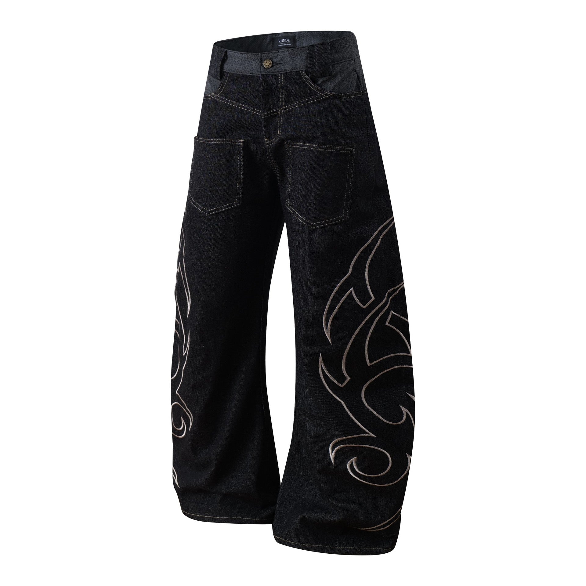 Zwoyren Embroidery Baggy Barrel Jeans