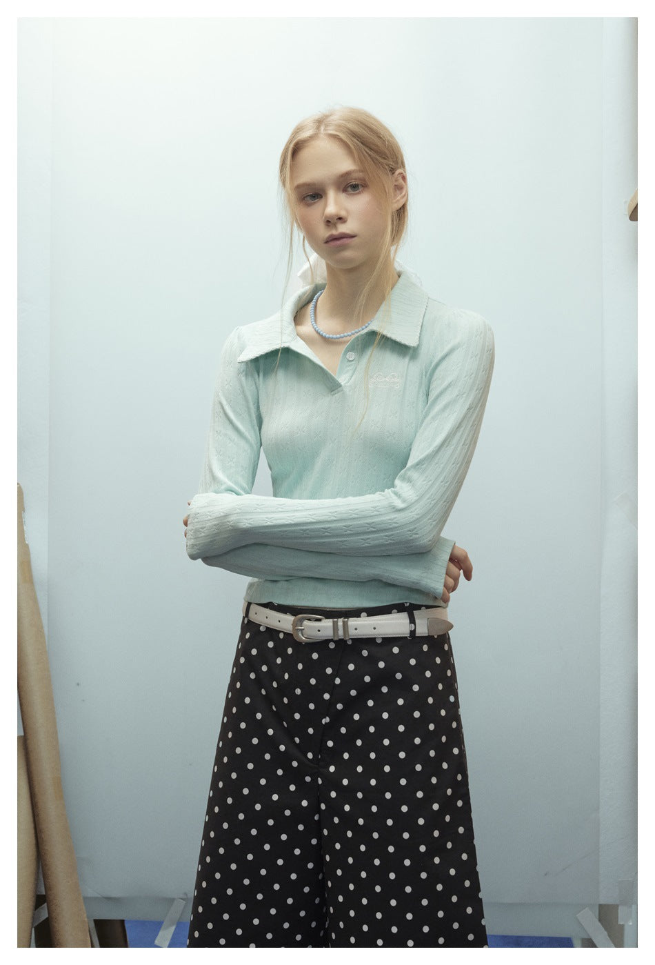 Zwoyren Ribbed Cropped Polo Top